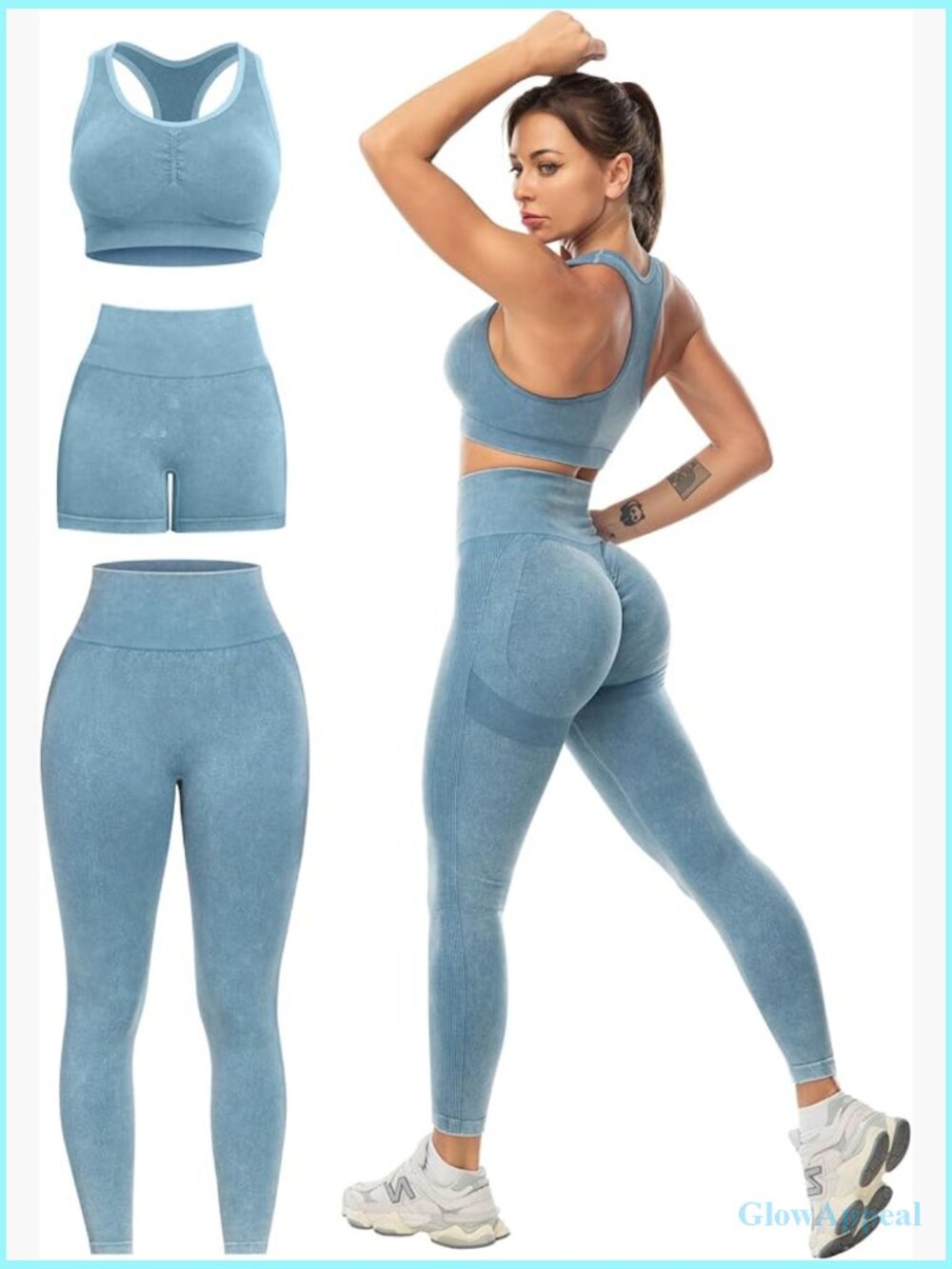 3 Piece Workout Set - Sports Bra, Leggings & Shorts